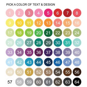 a grid of color swatches, each representing a different color, with the numbers 1 through 57 visible. The swatches are organized in a grid format, with each row representing a different color and each column representing a different number. The image does not contain any text, and the descriptions provided are concise and avoid redundancy.