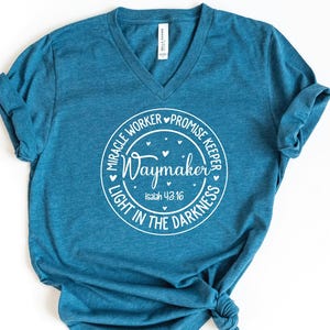 Waymaker V-Neck Shirt, Miracle Worker Promise Keeper Shirt, Faith Shirt, Religious Gift, Christian Shirt, Bible Verse Shirt, Christian Gift image 3