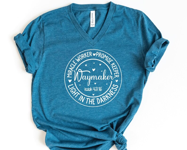 Waymaker V-Neck Shirt, Miracle Worker Promise Keeper Shirt, Faith Shirt, Religious Gift, Christian Shirt, Bible Verse Shirt, Christian Gift image 3