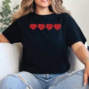 Four Glitter Hearts Shirt – Stylish Sparkling Tee for Women and Teens, Perfect for Casual Outfits, Valentine’s Day, or Unique Gifts