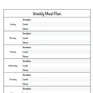 Weekly Meal Plan - Meal Tracker- Healthy Habits