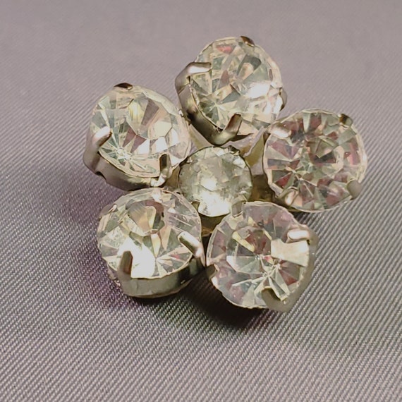Vintage rhinestone flower plastic backed pin - image 1