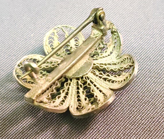 Vintage silver filigree flower pin - image 2