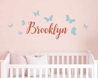 Custom Name Wall Decal: Nursery Butterfly Decor, Made in USA