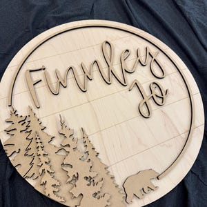 Pine Tree Mountain Sign | Forest Wood Name Sign | Baby Shower Gift | Woodland | Nursery Name Sign | 3D Round Svg | Lasercut File
