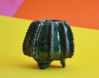 Arcilla decorativa hecha a mano Piña piña piña piña cactuts contenedor portavelas estilo rústico objeto de arte popular de michoacán color verde