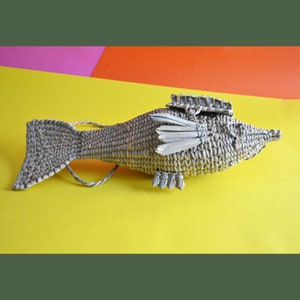 Hand bag purse palm woven from Mexico basket fish palm eclectic style