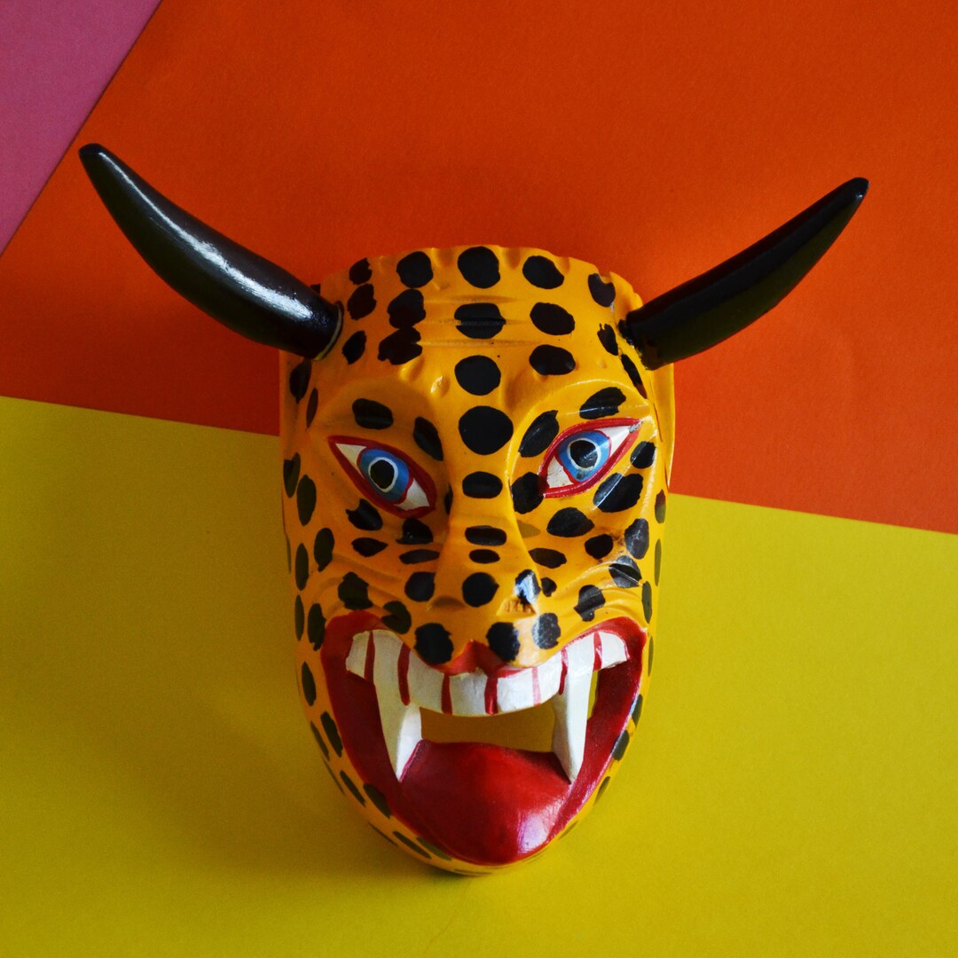 Handcarved Wood Carving Mask Handpainted in Avocado Tree Wood Art