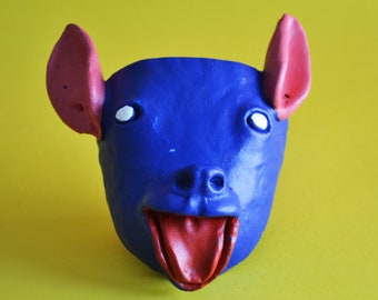 Decorative handmade clay animal dog wall hanging mask colorful