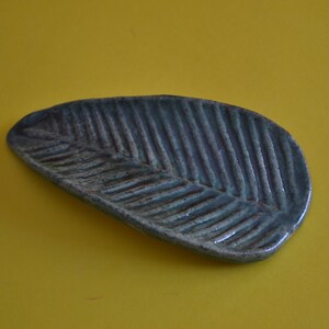 Bar Soap Dish Holder. Spoon Holder. One Piece Decorative Handmade clay rustic style folk-art object Leaf shape Green color.