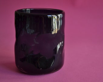 8 tumblers dark smoke blue set Handblown organic shape cocktail glasses 100% recycled glass irregular texture style