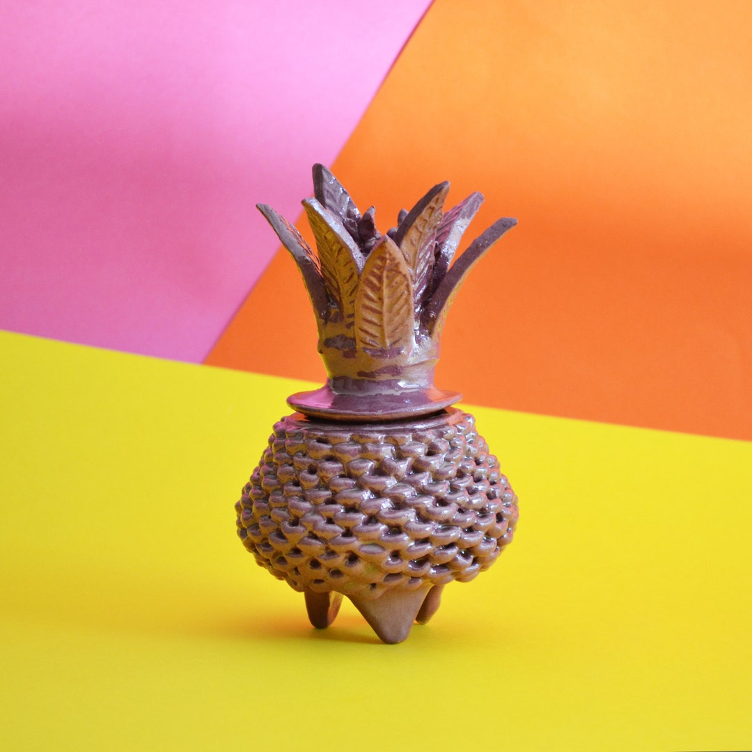 Decorative Handmade Clay PIÑA Container Candle Holder Rustic Style Folk ...