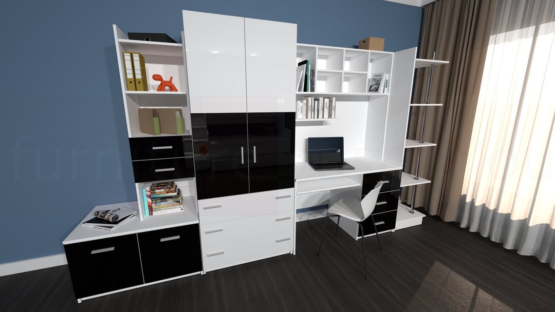 Modern Bedroom Set Wall Unit Freestanding Wardrobe Desk Etsy