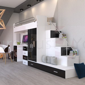 Loft Bed With Stairs Etsy UK