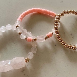 Rose Quartz and Heishi Bracelet Stack
