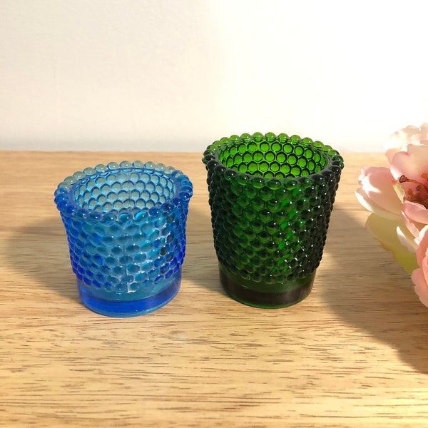 Vintage Hobnail Candle Holder, Votive or Tealight Holder,  Green and Turquoise Tealight Candle Holder, Set of 2