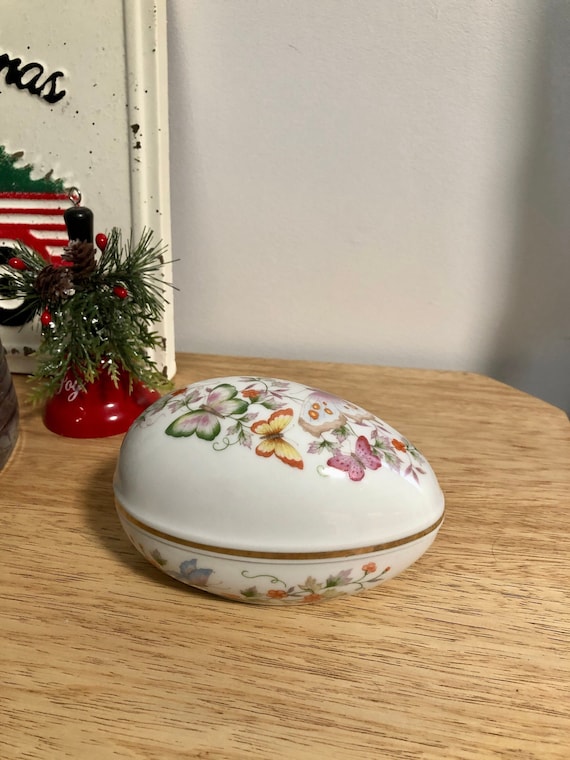 Vintage 1979 Avon Floral Egg Shaped Fine Porcelain