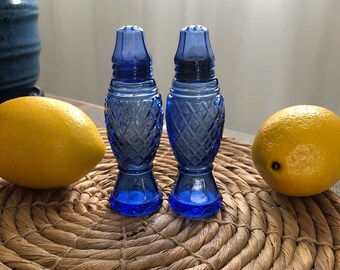 Vintage Avon Blue  Glass Salt and Pepper Shakers Set of 2