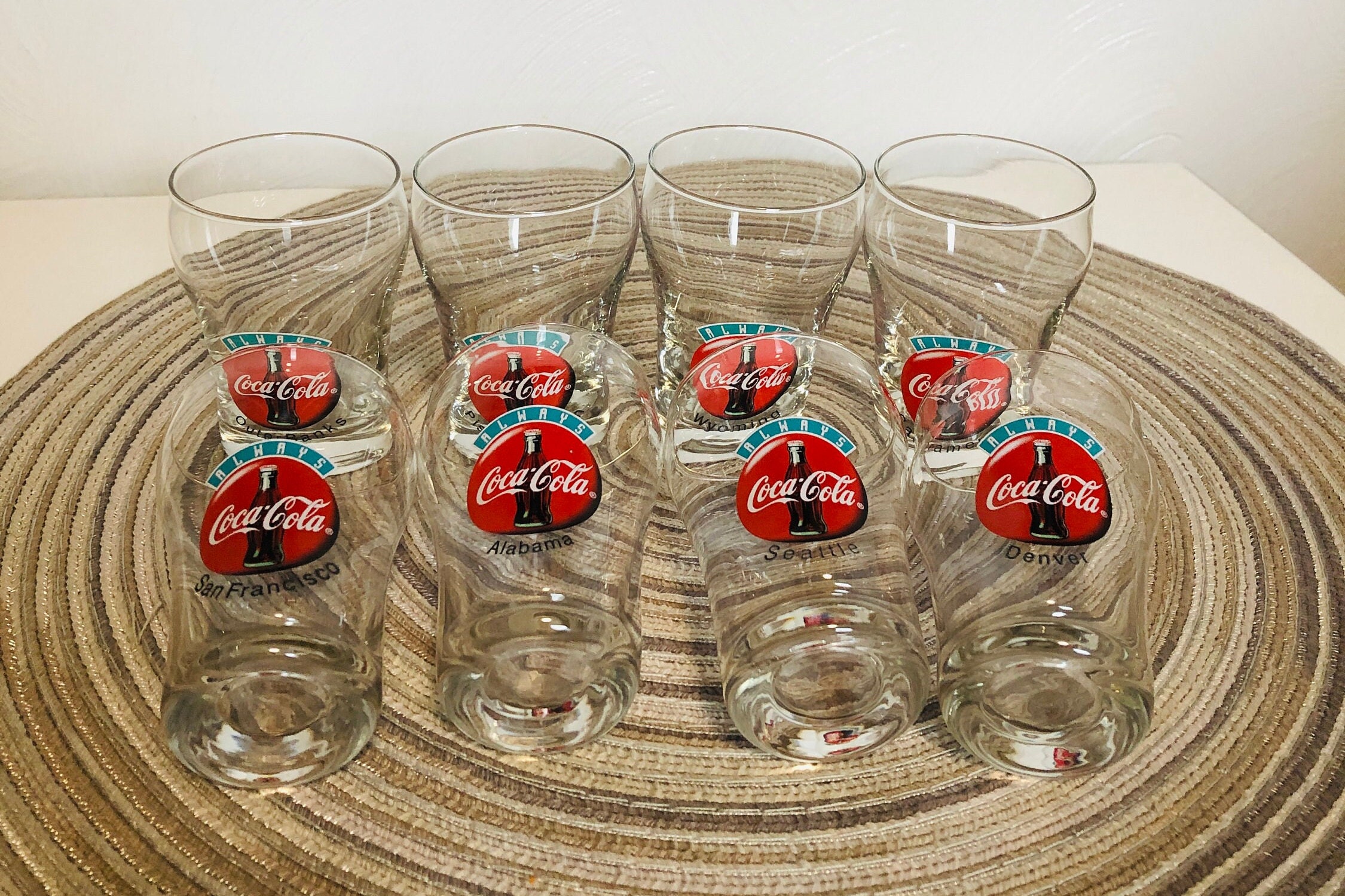 Very rare vintage set of 11 shot glasses with names of drinks, Old