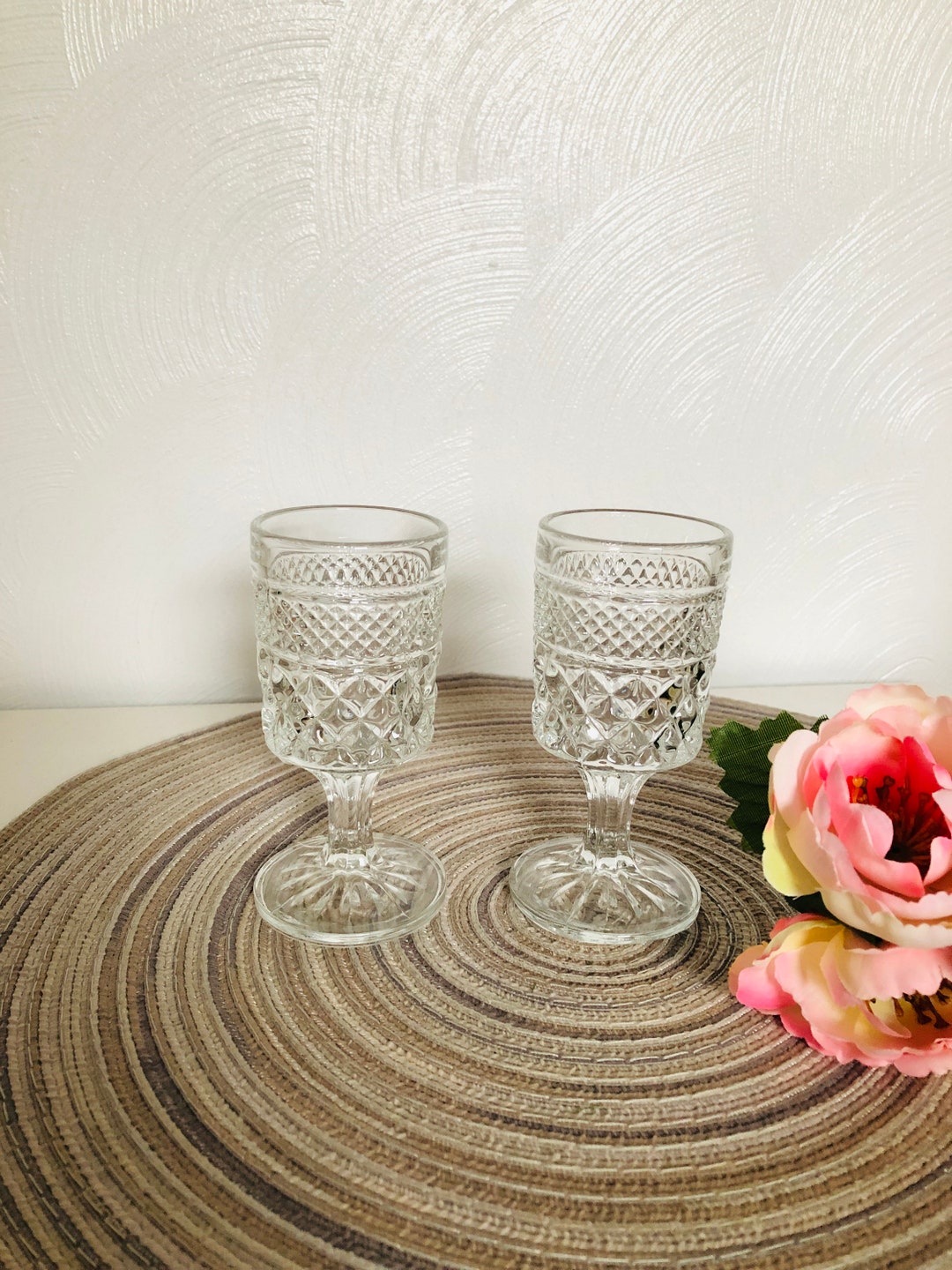 Vintage Wexford Drinking Glasses/goblet, Anchor Hocking Glass, Diamond