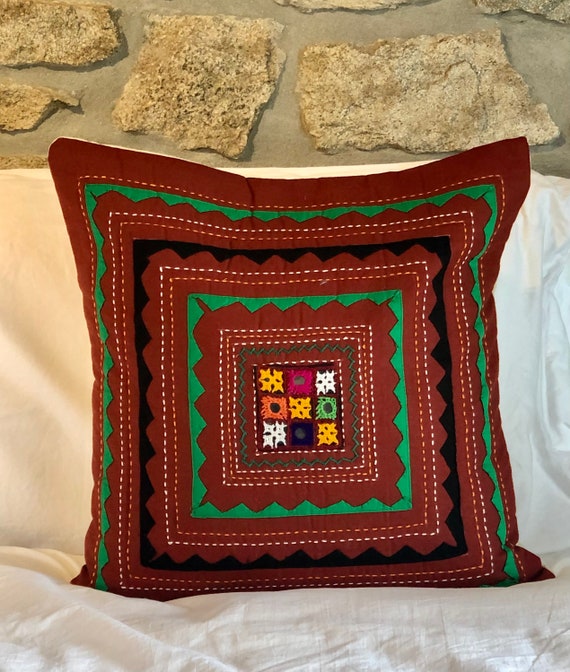 Set of 4 Indian Embroidered Mirror Work Cushion Covers Etsy