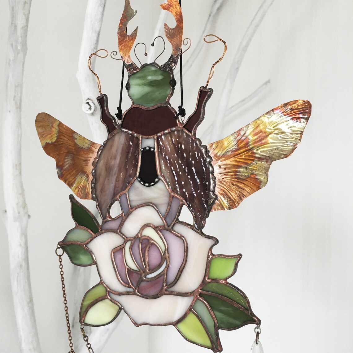 Digital Download Stained Glass Pattern Suncatcher Beetle With a Rose Etsy
