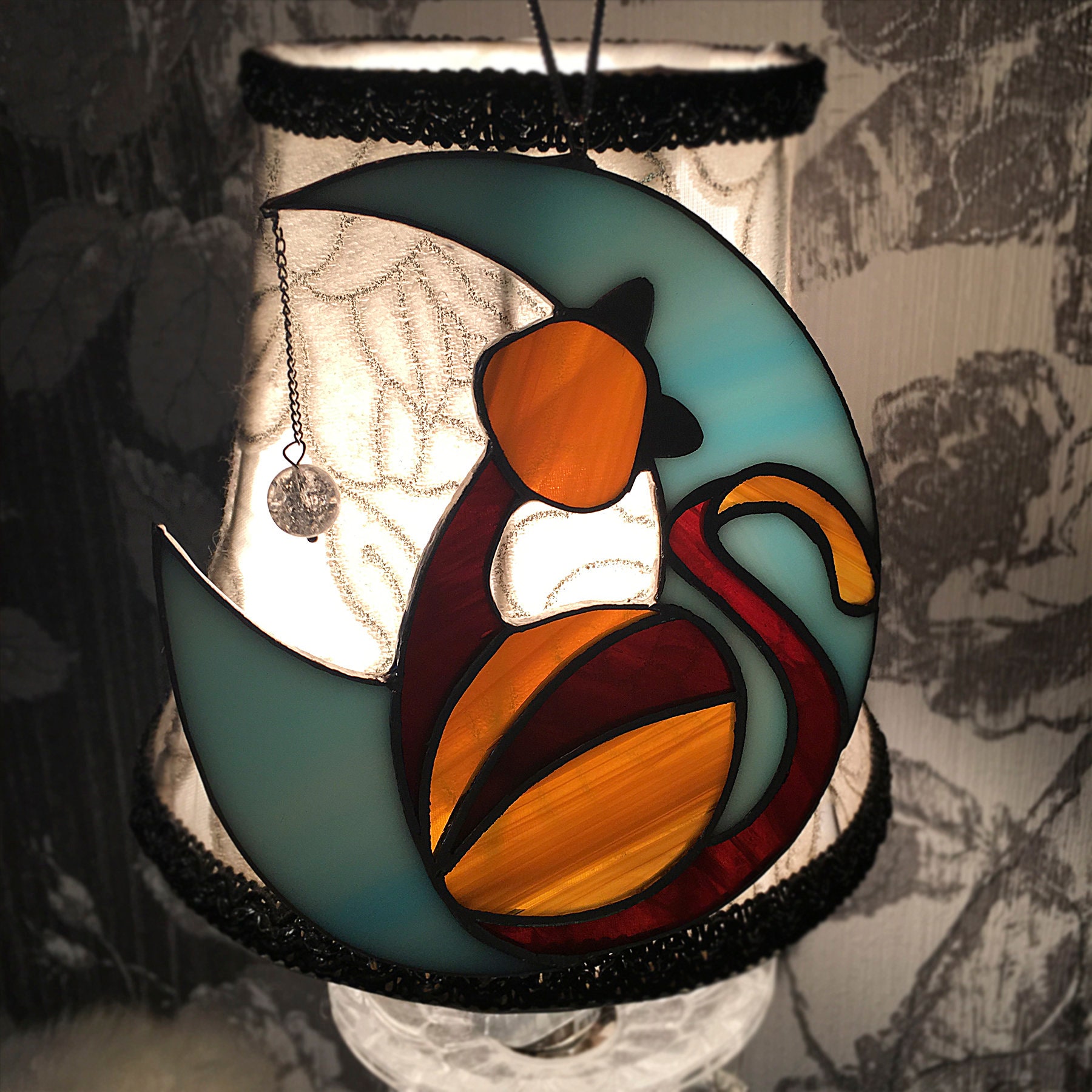 Stained Glass Pattern • Cat With Moon • Moon Suncatcher PDF • Cat Lover ...