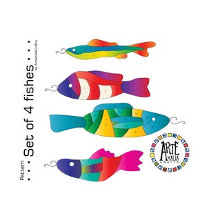 Descarga digital ••• Atrapasueños de vidrieras ••• Conjunto de 4 peces •••