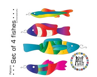 Digital Download ••• Stained glass suncatcher ••• Set of 4 Fishes •••