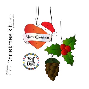 Christmas Suncatcher Stained Glass Pattern • Heart, Pinecone, Mistletoe (Digital Download)