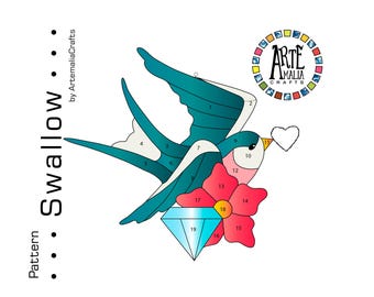 Digital Download ••• Stained glass Pattern suncatcher ••• Traditional Swallow bird ••• Classic Old School Tattoo