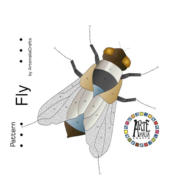Digital Download ••• Stained glass Pattern suncatcher ••• Fly ••• Sketch