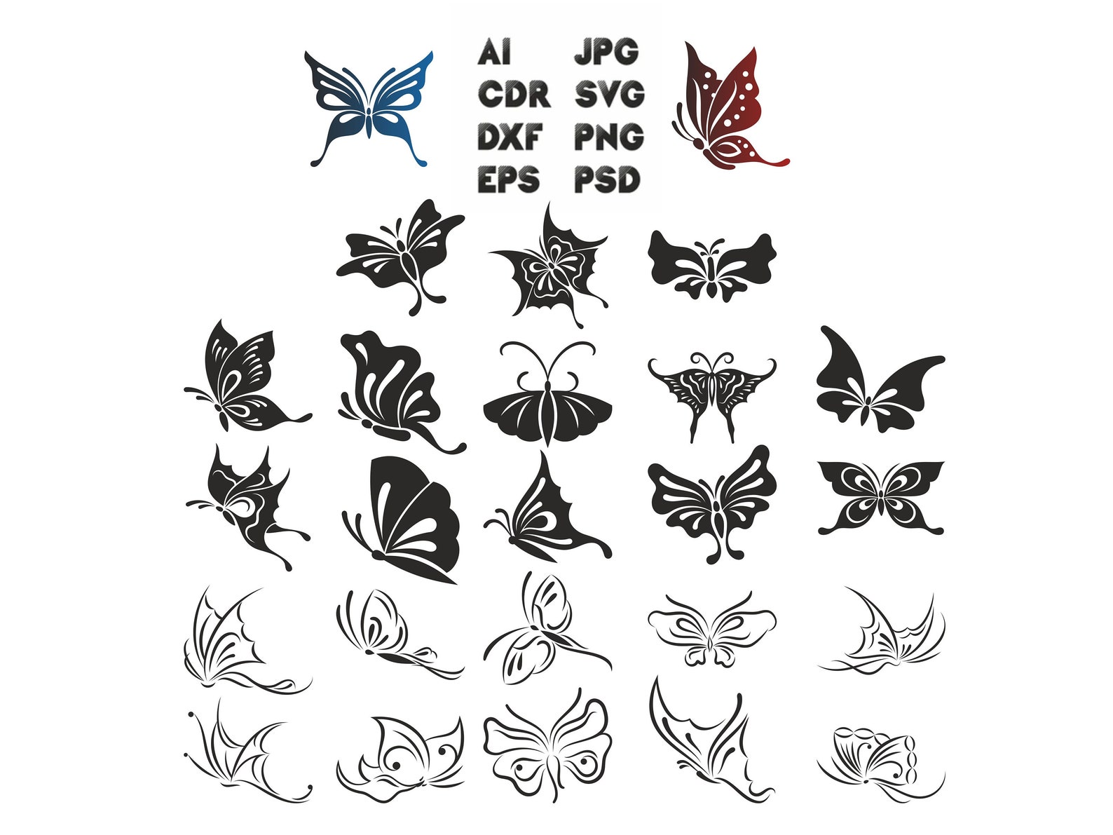 Butterfly Vector Pack, Ai, Cdr, Dxf, Eps, Jpg, Svg, Png, Pdf, Psd ...