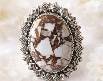 Anillo de plata alemana White Horse nuevo con etiquetas, talla 9, estilo western vintage, llamativo, grande.