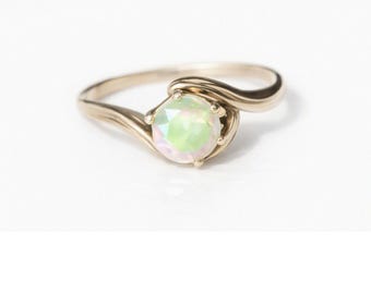 Sterling Silver Aurora Borealis Round Cut Ring Size 8.5
