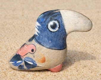 Mexican Tonalá Hand-Painted Bird Figurine 3.25 inches Ceramic Folk Art