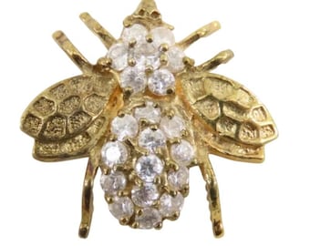 Broche colgante de abeja de plata de ley 925 vermeil con detalles de cristal brillante, 2.5 cm (1 pulgada)