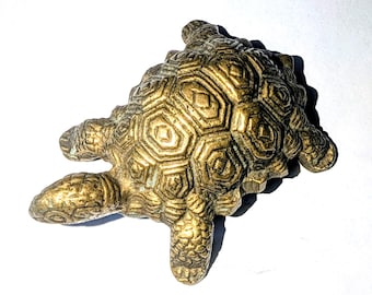 Brass Turtle Figurine Paperweight Vintage Decor 2.5 inch Shelf Sitter
