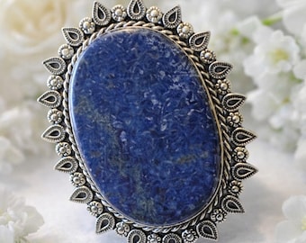 Anillo grande de plata alemana con lapislázuli, nuevo con etiquetas, talla 8.
