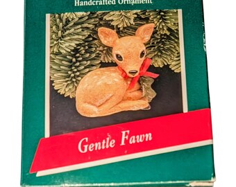 Hallmark Keepsake Ornaments Flocked "Gentle Fawn" 1989 Christmas Vintage W/Box