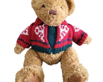 Cuddly Teddy Bear with Christmas Snowflake Sweater Posable legs 15 inches