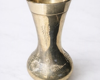 Miniature Brass Bud Vase 3.25 inch Hand‑Engraved Floral Design,Made in India