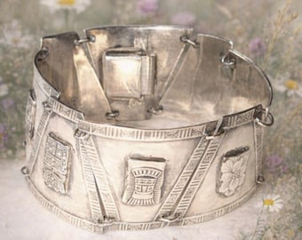 Pulsera de plata fina 900 con diseño peruano de eslabones, 7,25 pulgadas de largo.