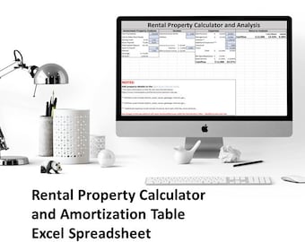 Rental Property Calculator and Amortization Table Excel Spreadsheet - Property Cashflow and Analysis for Real Estate investments | MS Excel