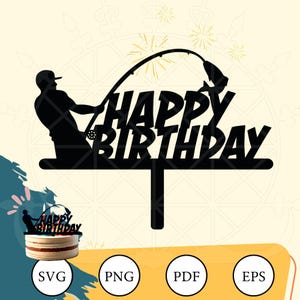 Fiskare födelsedagstårtdekoration SVG: Fiskefestdekoration (digital nedladdning)