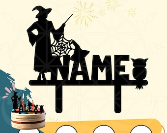 Witch Birthday Cake Topper: Personalized Name, Party Decoration (Digital Download)