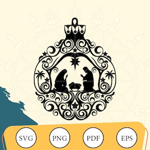 Ozdoba na scenę Narodzenia, Święta Noc, Glowforge, Jezus Boże Narodzenie, Chrześcijański, Eps Png Pdf Svg, Wektor, Pobieranie cyfrowe, Cricut, Sihouette