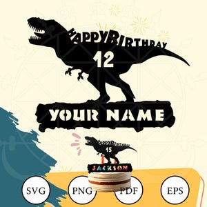Personalized Dinosaur Birthday Cake Topper (Digital Download)