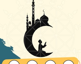 Praying Man Muslim Islam Mosque Moon Decorated SVG Vector Cricut Silhouette Pdf Png EPS Sublimation Printing Digital Download