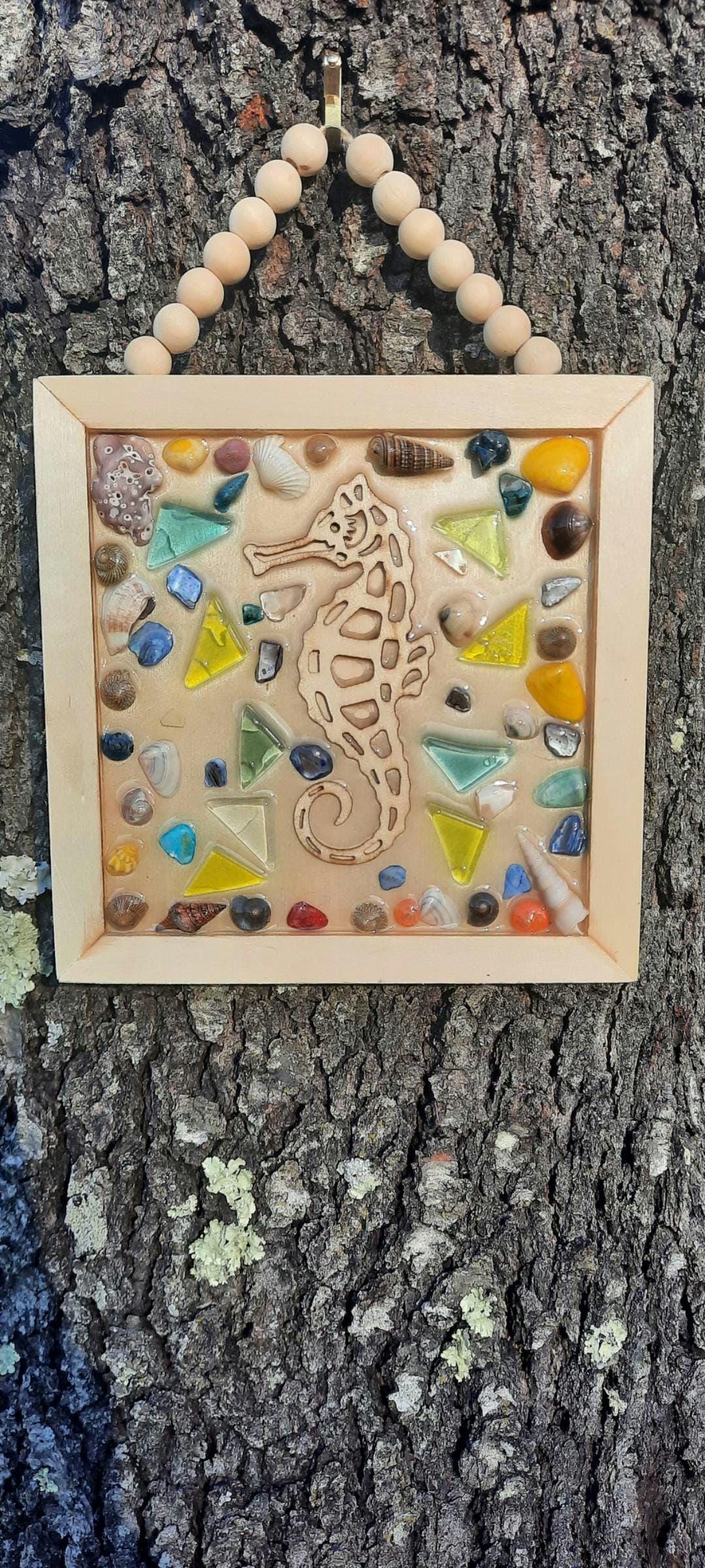 Epoxy Shell Designs Seahorse Treasure, Epoxy Resin & Wood Wall-hang. Beach Shells, and ...
